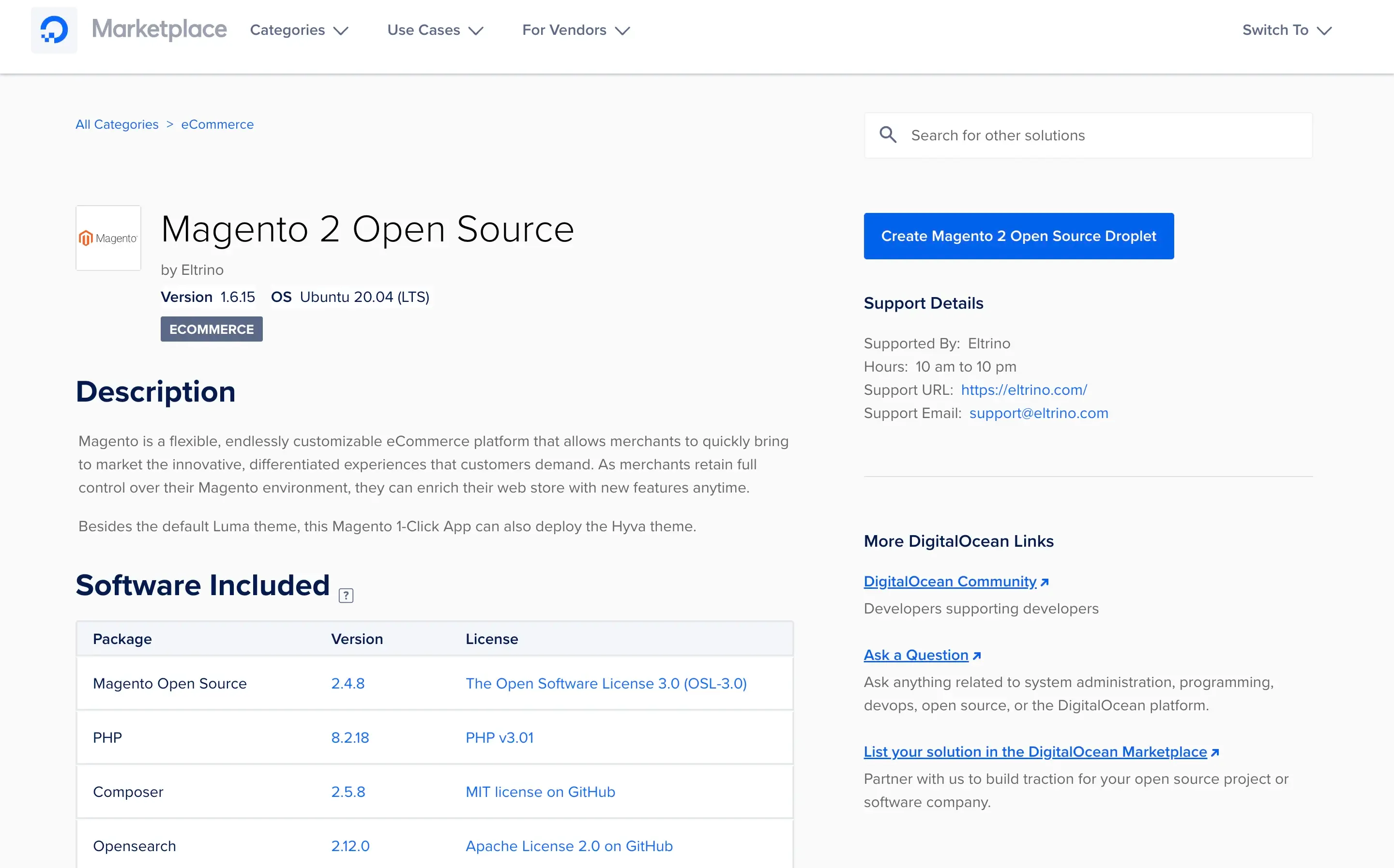 Magento 2 Open Source One-Click app on DigitalOcean Marketplace 
