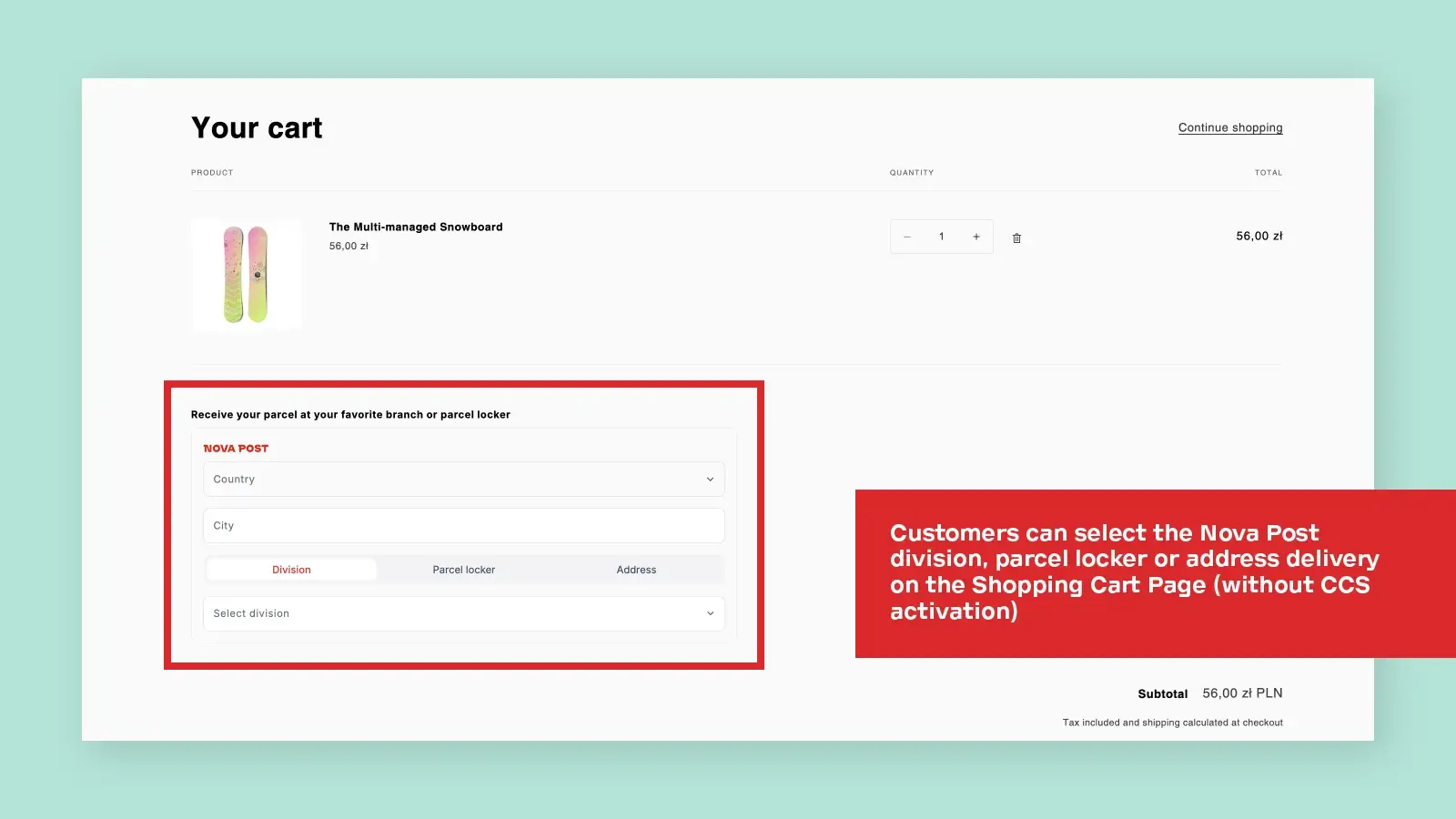 NOVA POST — віджет на сторінці кошика