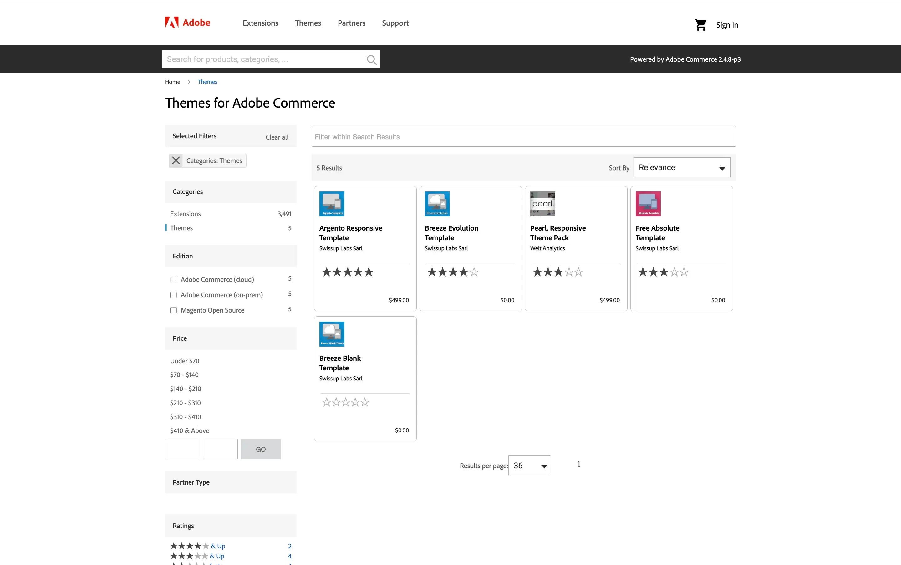Adobe Commerce Marketplace Themes