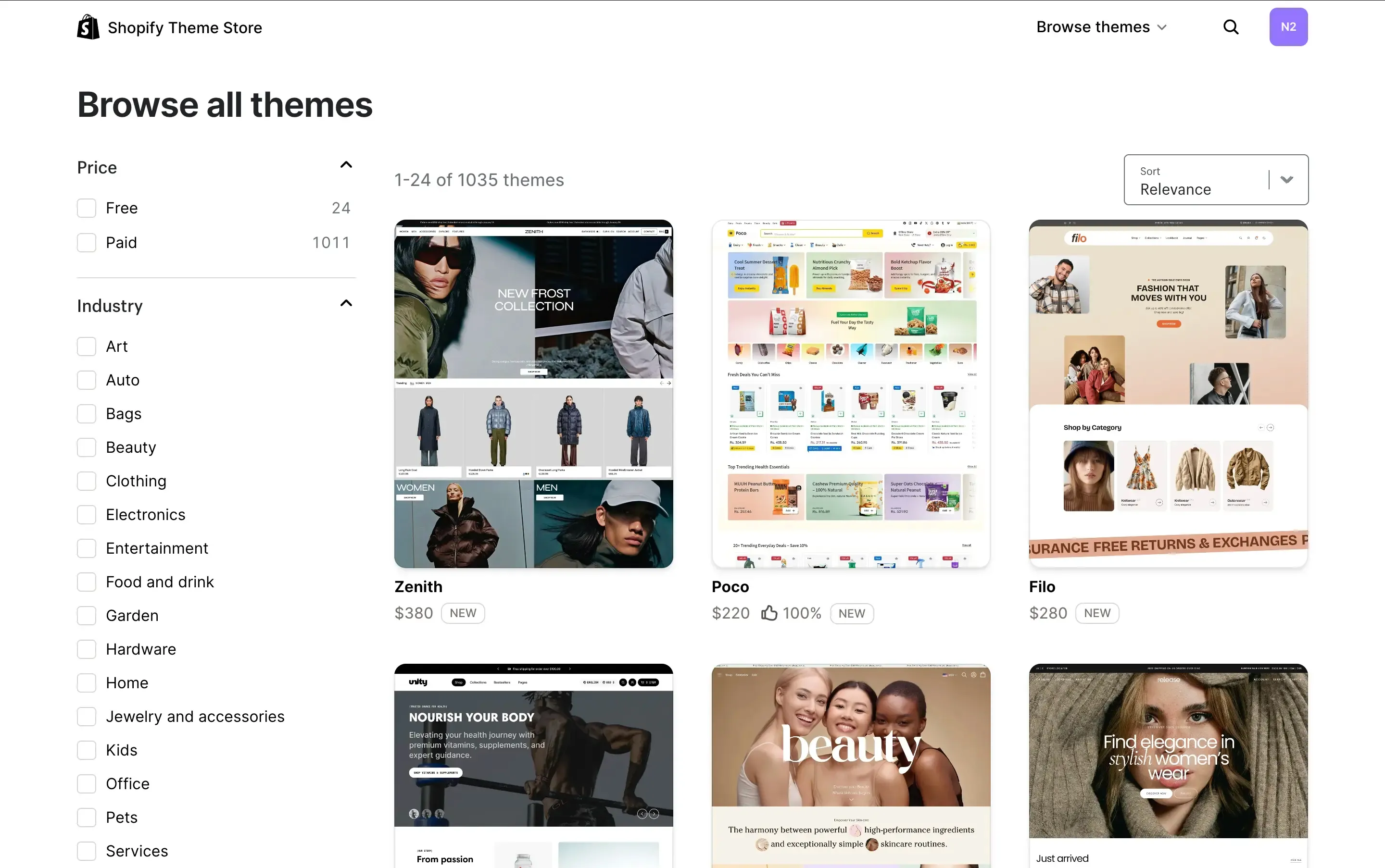 Shopify themes marketplace